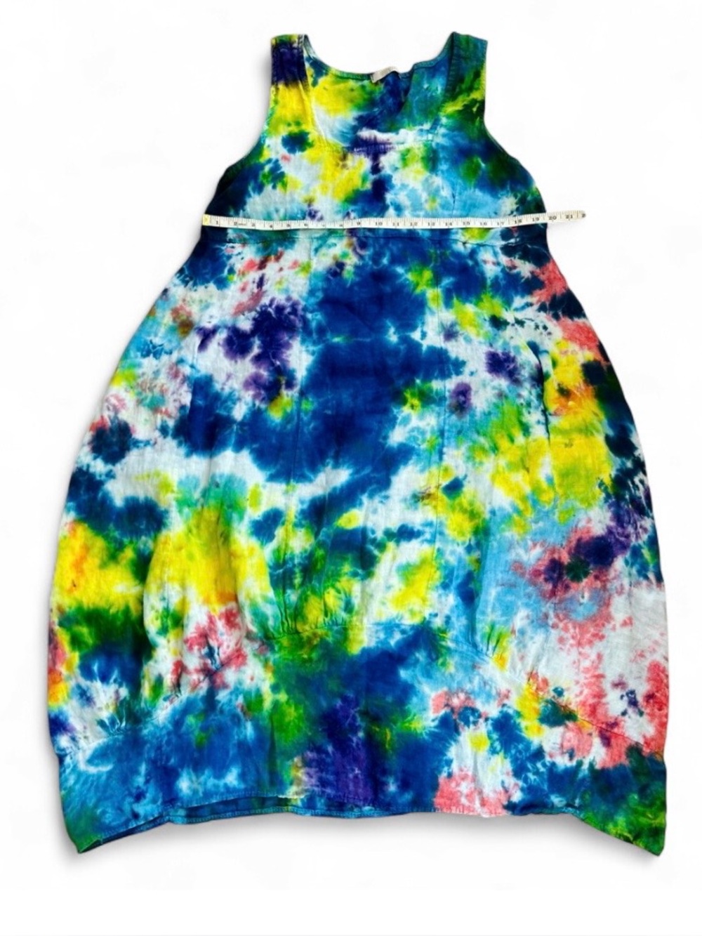 Colette Paris Artisan Tie Dye 100% Italian Linen Boutique Midi Dress Sleeveless - Picture 2 of 7